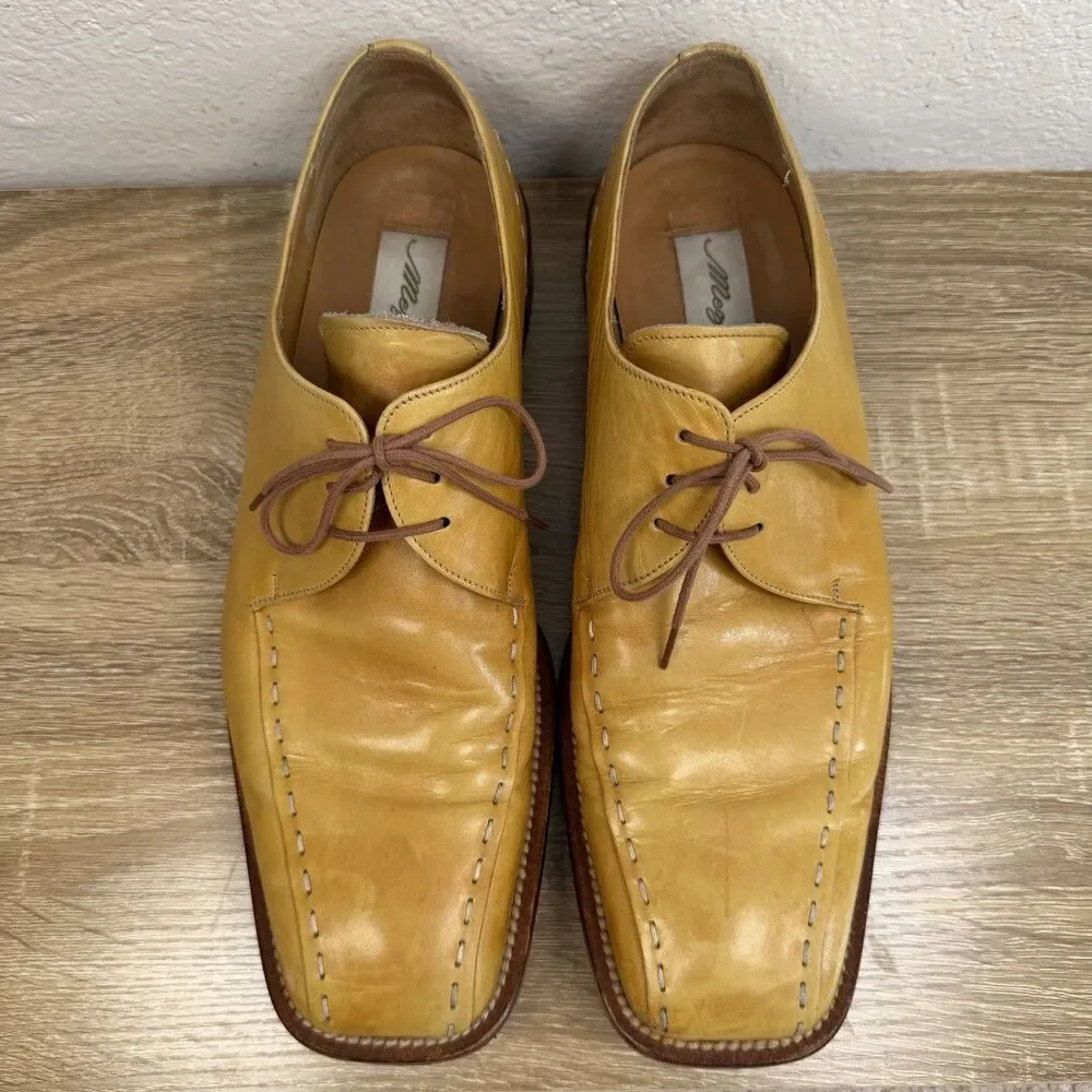 MEZLAN Maranello Oxfords Leather Shoes Sz 11 M Square Toe Yellow Tan Spain Made
